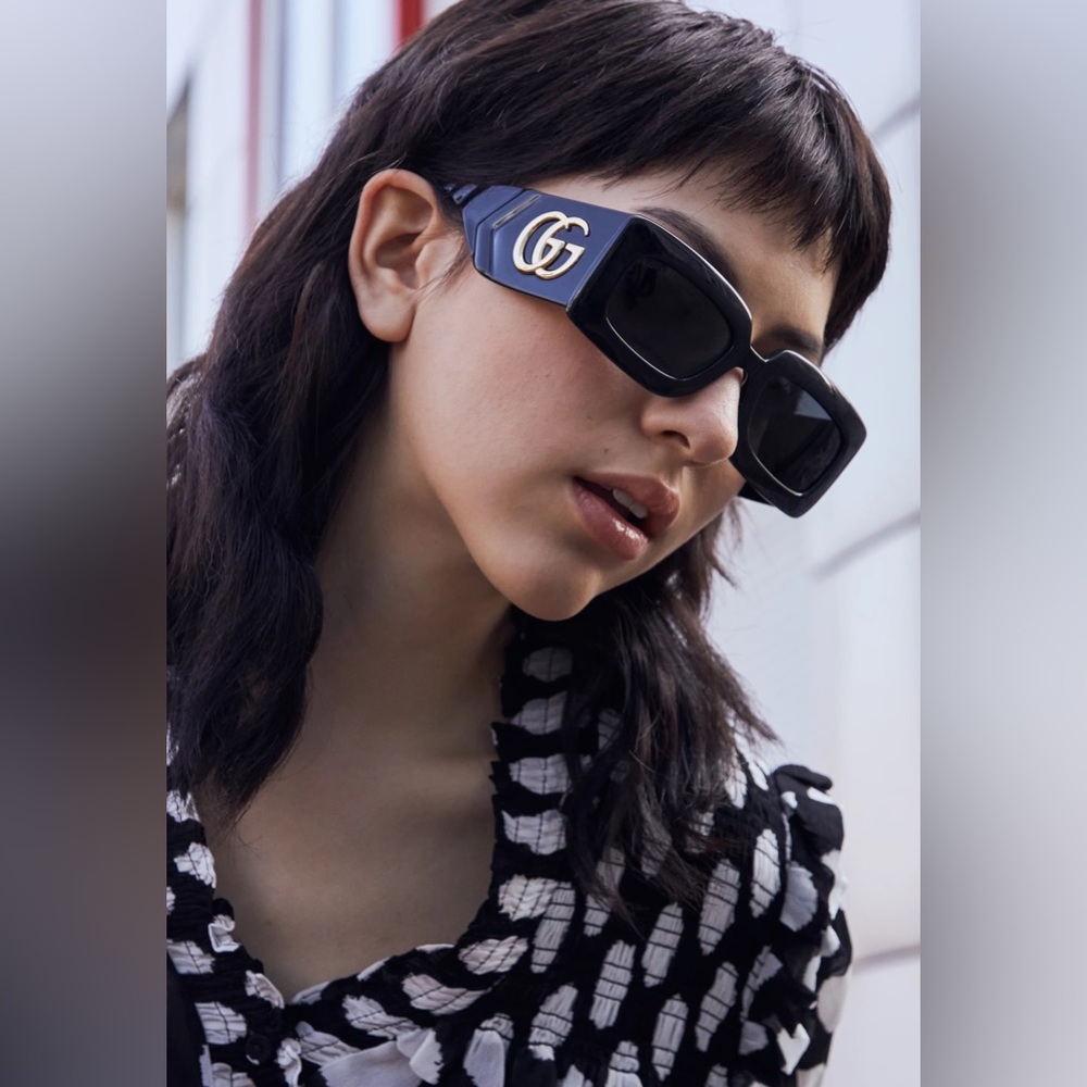 Auth - 🔥🔥New - Gucci Black Gray Gg0811s 001 Logo Rectangle Unisex Sunglasses